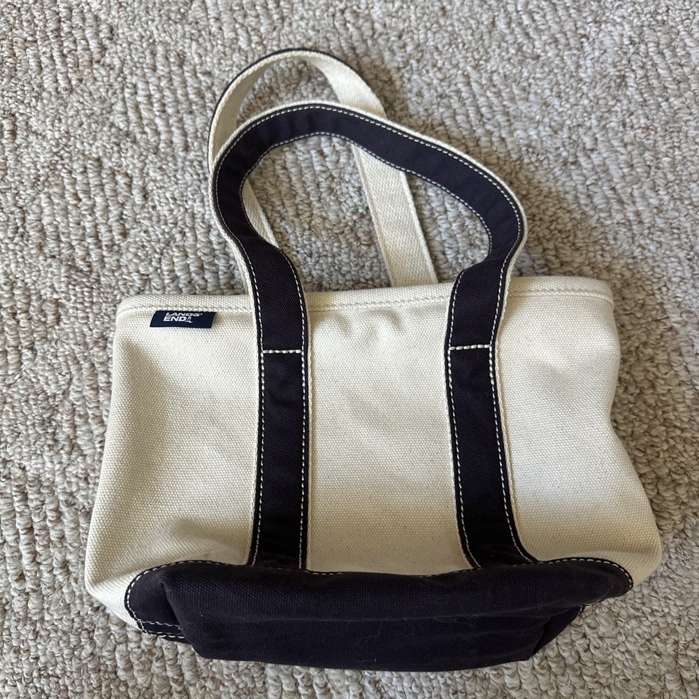 Vintage 90s Lands End Canvas Mini Boat Tote Bag Made In USA Navy Blue